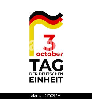 3. Oktober, tag der deutschen Einheit. Vektorvorlage mit gewellter Flagge in einfachem prägnanten Stil, Symbol. Nationaler Feiertag von deutschland. Grußkarte. Übersetzung 3. Stock Vektor