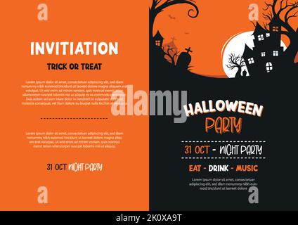 Halloween Party Einladungen oder Grußkarten Hintergrund. Halloween Illustration Vorlage für Banner, Poster, Flyer, Verkauf und alle Design. Stock Vektor