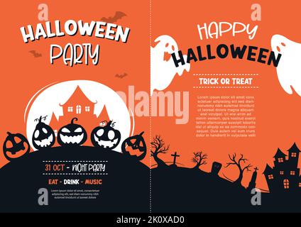 Halloween Party Einladungen oder Grußkarten Hintergrund. Halloween Illustration Vorlage für Banner, Poster, Flyer, Verkauf und alle Design. Stock Vektor