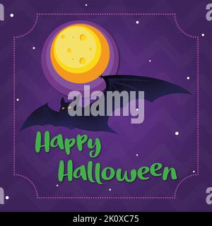 halloween Grußkarte mit Mond und Fledermaus Stock Vektor