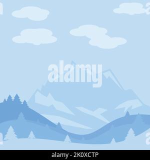 Eine Illustration eines wunderschönen schneebedeckten Berges vor einem blauen Himmel während der Winterzeit Stock Vektor