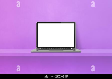 Laptop-Computer auf lila Regal Hintergrund. 3D Abbildung Stockfoto