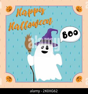 halloween Grußkarte mit Geist withe Text Stock Vektor
