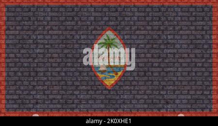 3D Flagge von Guam auf einem alten Backsteinmauer Hintergrund. Stockfoto