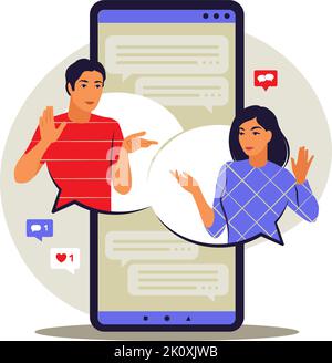 Nachrichtenkonzept. Benachrichtigung über Chat-Nachrichten auf dem Telefon. Vektorgrafik. Flach. Stock Vektor