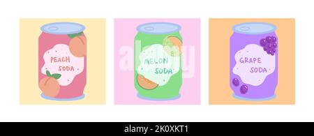 Set aus niedlichen handgezeichneten Limonadendosen Stock Vektor