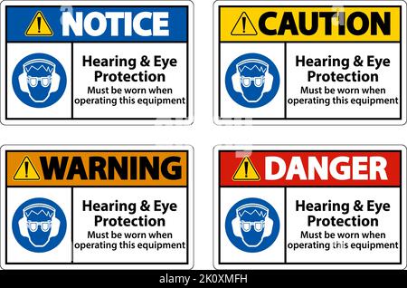 Hör- und Augenschutzschild auf weißem Hintergrund Stock Vektor