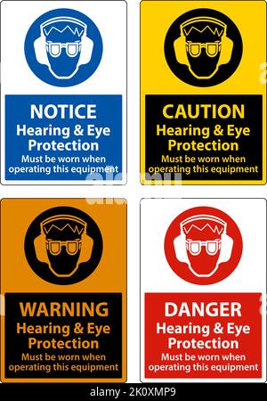 Hör- und Augenschutzschild auf weißem Hintergrund Stock Vektor