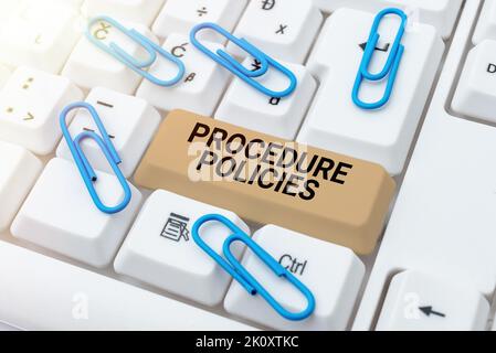 Text mit Inspiration Verfahrensrichtlinien folgen den Leitprinzipien Regeln und Vorschriften. Konzept Bedeutung Schritte zu Leitprinzipien Regeln und Stockfoto