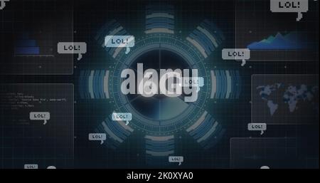 Bild der Datenverarbeitung über 6g Text- und Mediensymbole Stockfoto