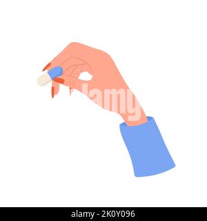 Weibliche Hand hält Pillen. Gesundheits- und Medizinkonzept. Frau trinkt Vitaminkomplex und Mineralien. Vektor-Illustration im flachen Cartoon-Stil Stock Vektor