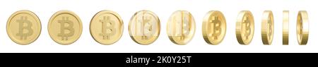 Set Bitcoin in unterschiedlicher Form auf weißem Hintergrund. 3D Rendering-Illustration. Stockfoto