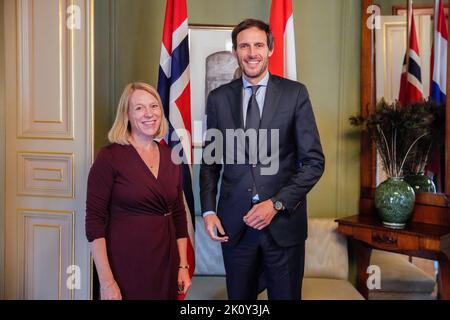 Oslo 20220914.Außenminister Anniken Huitfeldt trifft den niederländischen Außenminister Wopke Hoekstra. Foto: Beate Oma Dahle / NTB Stockfoto