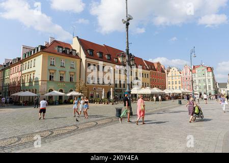 Blick auf die Altstadt, zentraler Marktplatz in Breslau, Polen. Stockfoto