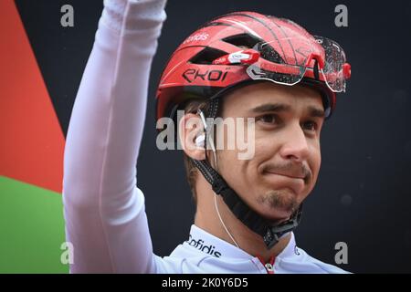 Namur, Belgien. 14. September 2022. Der französische Bryan Coquard von Cofidis beim Start des eintägigen Radrennens Grand Prix de Wallonie (199,6km) von Blegny zur Citadelle de Namur, in Namur, Mittwoch, 14. September 2022. BELGA FOTO DAVID STOCKMAN Kredit: Belga Nachrichtenagentur/Alamy Live News Stockfoto