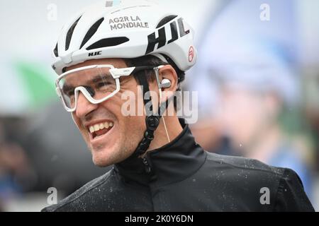 Namur, Belgien. 14. September 2022. Der Belgier Greg Van Avermaet von AG2R Citroen, aufgenommen am Start des eintägigen Radrennens Grand Prix de Wallonie (199,6km) von Blegny zur Citadelle de Namur, in Namur, Mittwoch, 14. September 2022. BELGA FOTO DAVID STOCKMAN Kredit: Belga Nachrichtenagentur/Alamy Live News Stockfoto