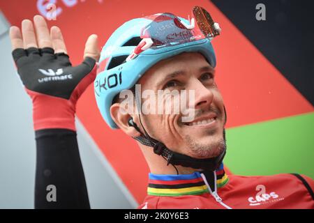 Namur, Belgien. 14. September 2022. Der Belgier Philippe Gilbert von Lotto Soudal beim Start des eintägigen Radrennens Grand Prix de Wallonie (199,6km) von Blegny zur Citadelle de Namur, in Namur, Mittwoch, 14. September 2022. BELGA FOTO DAVID STOCKMAN Kredit: Belga Nachrichtenagentur/Alamy Live News Stockfoto