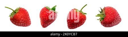 Set von frischen roten Erdbeeren isoliert auf einem weißen Hintergrund enthalten Clipping Pfad. Stockfoto