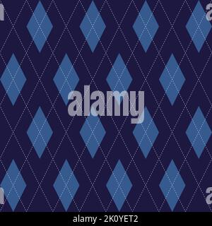 Weihnachtliches kariertem schottenmuster. Marineblau und hellblaues Rautenmotiv. Vintage-Atmosphäre Ornament kleine Karambiente weiße Stiche. Startseite Urlaub decorati Stock Vektor