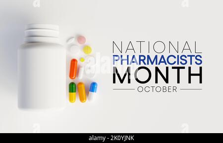 Der National Pharmacists Month wird jedes Jahr im Oktober beobachtet, um die Beiträge der Apotheker zur Gesundheitsversorgung anzuerkennen und die positiven Auswirkungen zu teilen Stockfoto