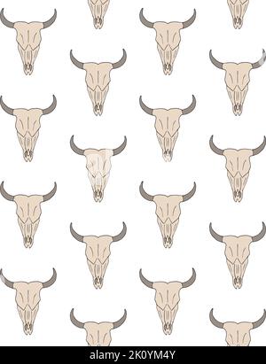 Vektor nahtloses Muster des Kuhbullen Schädels Stock Vektor