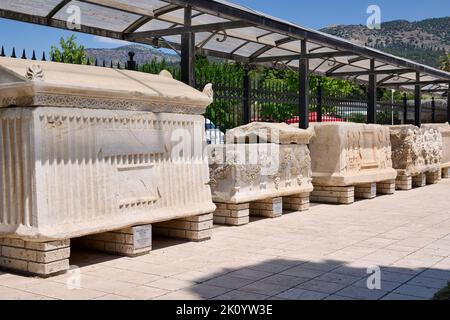 Im Inneren Museum der griechischen Hierapolis Pamukkale Archäologische Stätte, Pamukkale, Denizli, Türkei Stockfoto