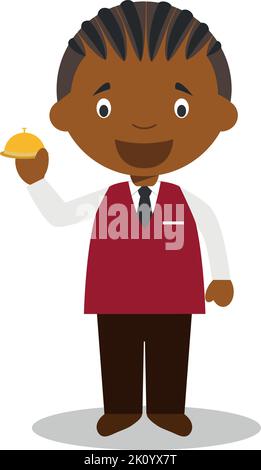 Niedliche Cartoon-Vektor-Illustration eines schwarzen oder afroamerikanischen männlichen Rezeptionisten. Stock Vektor