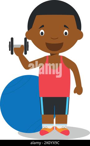 Niedliche Cartoon-Vektor-Illustration eines schwarzen oder afroamerikanischen männlichen Trainers. Stock Vektor