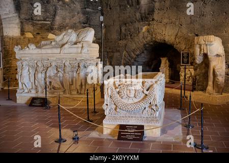 Im Inneren Museum der griechischen Hierapolis Pamukkale Archäologische Stätte, Pamukkale, Denizli, Türkei Stockfoto