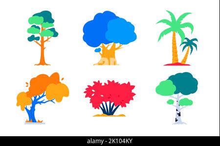 Wald und tropische Pflanzen - flaches Design-Stil Objekt-Set Stock Vektor