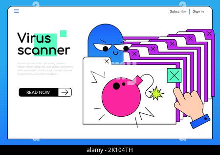 Virenscanner und Gefahr – farbenfrohes Banner im flachen Design Stock Vektor