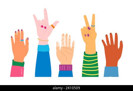 Nehmen Sie an einem Rockkonzert Teil – eine Reihe von Illustrationen im flachen Design Stock Vektor