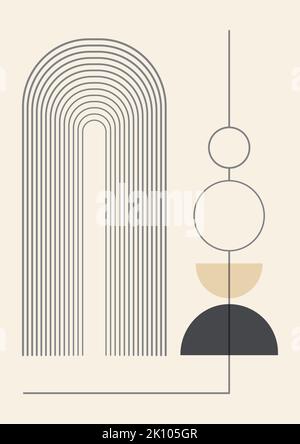 Minimalistische Linien und geometrische Elemente Posterset. Moderne ästhetische Illustrationen. Boho Stil künstlerische Gestaltung für die Wanddekoration Stock Vektor