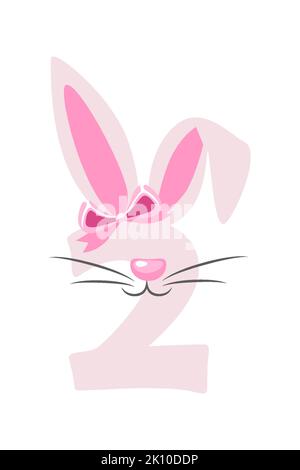 Lustige Hase Nummer 2 für Kinder. Zweistellig in Form eines Hasen. Lernen Sie zu zählen Stock Vektor