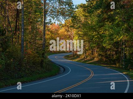 Herbstfarben betonen die Kurven auf dem Foothills Parkway, dem Great Smoky Mountains National Park, Blount County, Tennessee Stockfoto