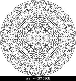 Rundes Mandala-Ornament aus Sonnenblumen. Malbuch Zeichnung. Stock Vektor