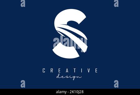 Weißes S-Logo mit führenden Linien und negativem Raumanzug. Brief mit geometrischen und kreativen Schnitten Design. Vektorgrafik mit Buchstabe. Stock Vektor