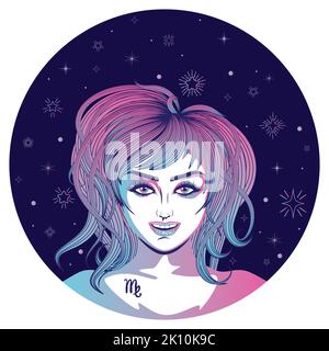 Abstrakte Fantasie Jungfrau Mädchen, Tierkreis Zeichen Avatar Design. Stock Vektor