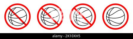 Basketballverbotsschild. Basketball ist verboten. Satz von roten Verbotszeichen von Basketball. Vektorgrafik Stock Vektor