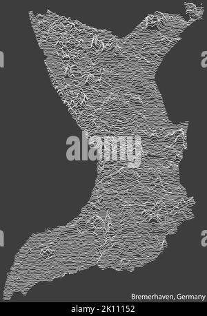 Topographische Negativrelief-Karte der Stadt BREMERHAVEN mit weißen Konturlinien auf dunkelgrauem Hintergrund Stock Vektor