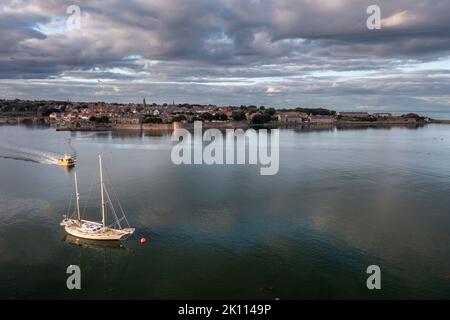 Luftaufnahme der ummauerten Stadt Berwick upon Tweed, die Englands nördlichste Stadt ist Stockfoto