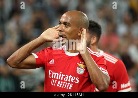 Joao Mario (SL Benfica) feiert das Tor während des Fußballspiels Juventus FC gegen SL Benfica, UEFA Champions League in Turin, Italien, am 14 2022. September Stockfoto