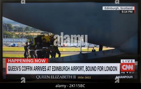 Tod von Königin Elizabeth II auf CNN Breaking News Television Stockfoto