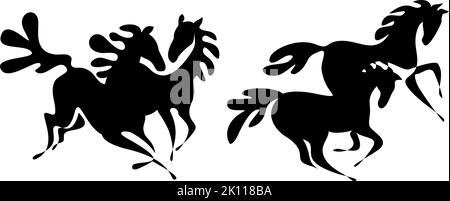 Ein paar Pferde reiten in der Liebe für Ihr Design. Schwarz auf weißem Hintergrund. Vektorgrafik Stock Vektor