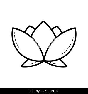 Lotus Blume Doodle Symbol, Vektor-Illustration auf weiß. Umriss Zeichnung für Malseite. Stock Vektor