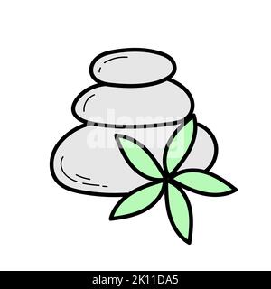 Zen-Stein mit Blume bunte Doodle-Symbol. Spa-Konzept mit Darstellung der Zen-Steine auf Weiß Stock Vektor