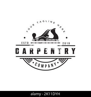 Holz arbeiten Symbol Logo Design. Kreative Ikone für die Schreinerei. Sägewerk mit Baumdarstellung für Holzwerkfirma Stock Vektor