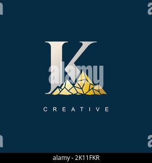 Buchstabe K mit goldener Berg Illustration Logo Designvorlage Stock Vektor