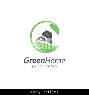 Haus mit Blatt-Logo Design-Vorlage. Green House Symbol Konzept Vektor Stock Vektor