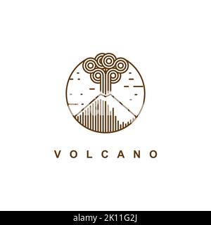 Berglogo mit linearem Style. Naturkatastrophe Eruption mit Rauch und Wolken am Himmel. Berg Eruption Logo Design Vektor Vorlage Inspiration Stock Vektor